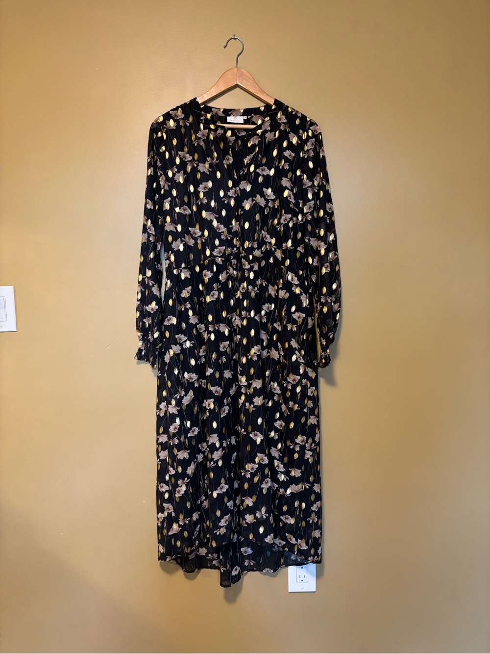 Black Floral Maxi Dress with Long Sleeves